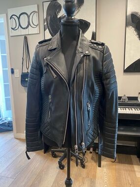 Women's Black Quilted Leather Moto Jacket with Silver Hardware